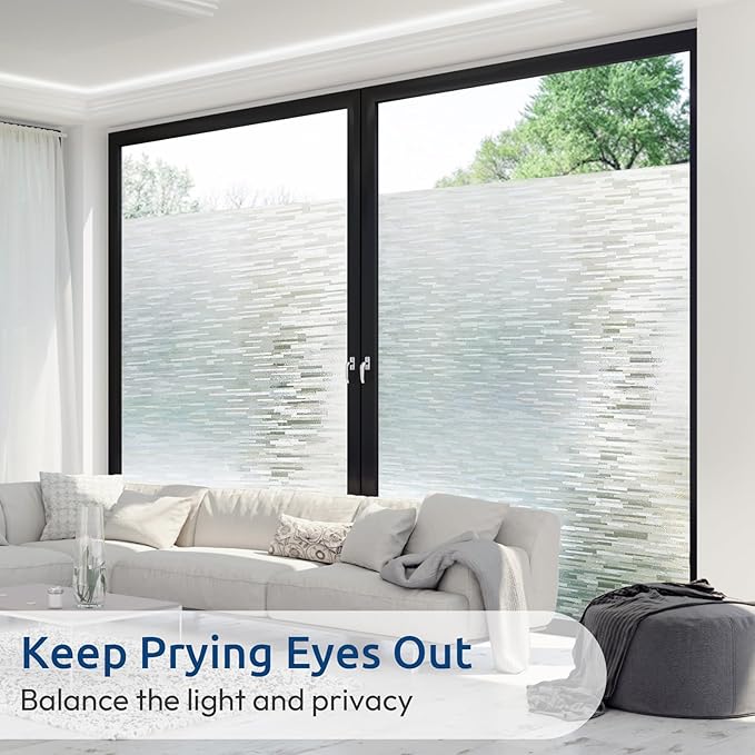 rabbitgoo Window Privacy Film, No Glue Frosted Glass Film, Static Cling UV Blocking Non Adhesive Reusable Heat Control Window Vinyl Clings for Home, Office, Frosted Silk, 29.5 x 157.4 Inches