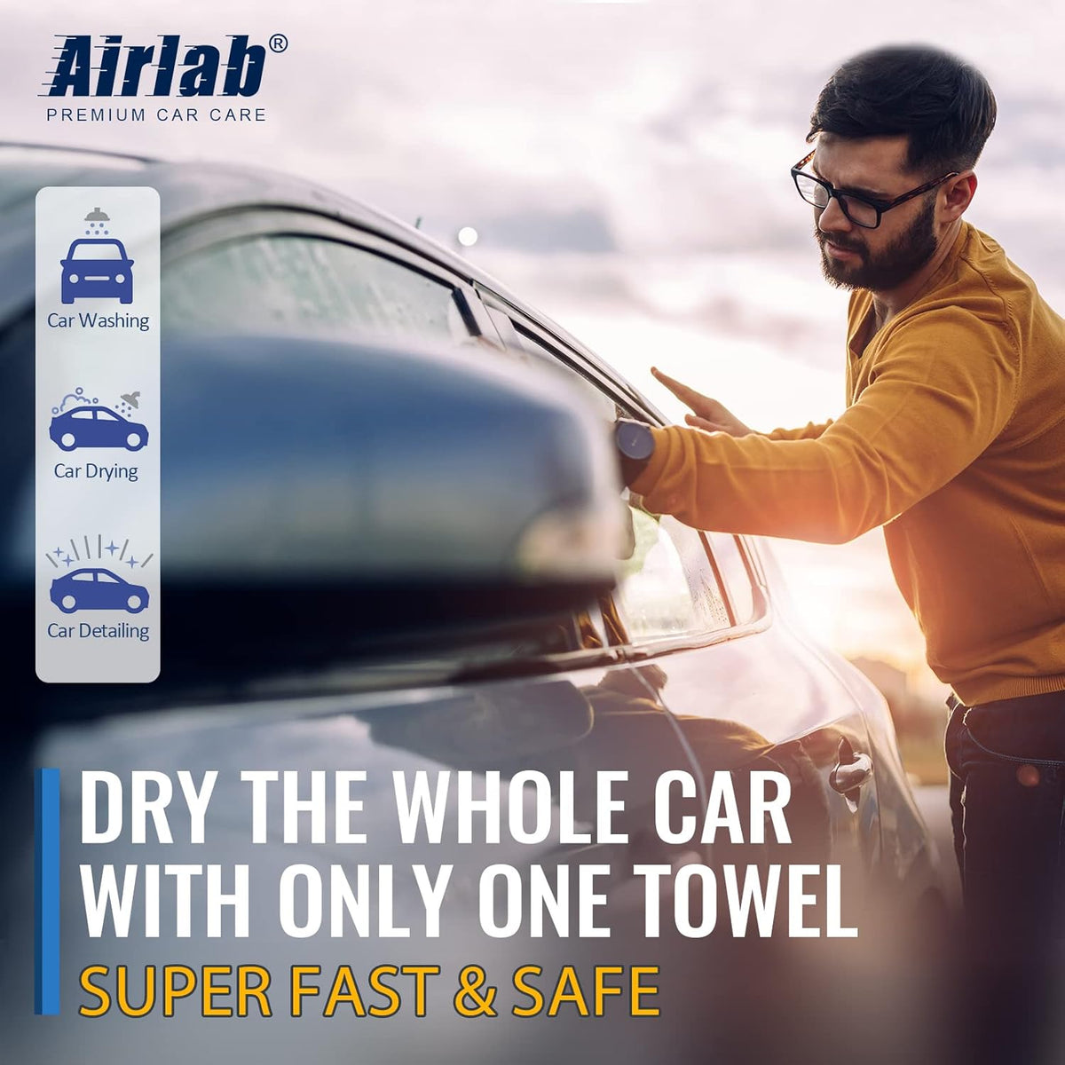 Airlab Microfiber Towels for Cars Wash Drying Extra Large Super Absorbent Cleaning Cloth Auto Detailing Ultra Soft, Lint-Free, Streak-Free, 35 x 24 Inch, Pack of 1, Grey-Black, 600 GSM