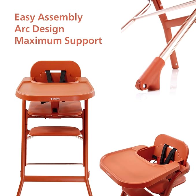 Unilove Grow with Me 2-in-1 Baby High Chair – Adjustable Toddler Chair with Baby Set, Removable Harness, One-Hand Seat & Footrest Adjustment, for Ages 6-60 Months - Pumkin Orange