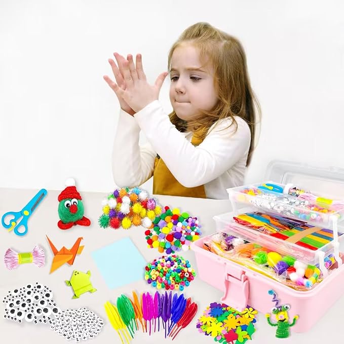 VLUSSO Arts and Crafts Supplies for Kids DIY Craft Kits Art Supplies Materials Kids Crafts Set with Pipe Cleaners Craft Box Preschool Homeschool Toys Gift for Boys and Girls Age 4 5 6 7 8