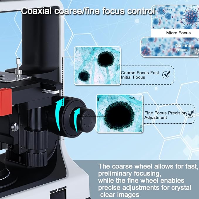 40X-2500X Binocular Microscope, WF10x and WF25x Eyepieces, LED Illumination, with Specimen Handpiece Holder, for Beginners, Microscope for Adults