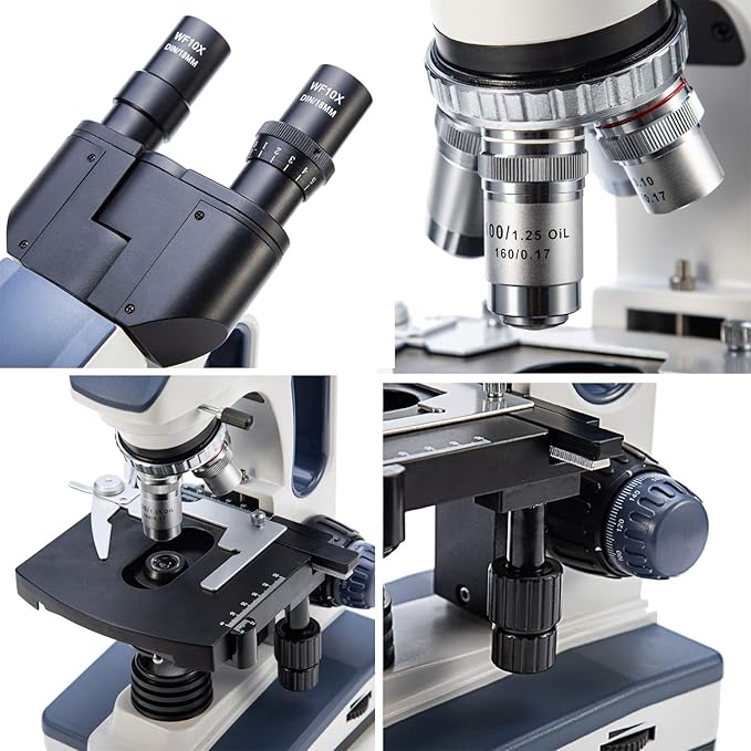 SWIFT SW350B 40X-2500X Magnification, Siedentopf Binocular Head, Research-Grade Compound Lab Microscope with Wide-Field 10X and 25X Eyepieces, Mechanical Stage, Abbe Condenser