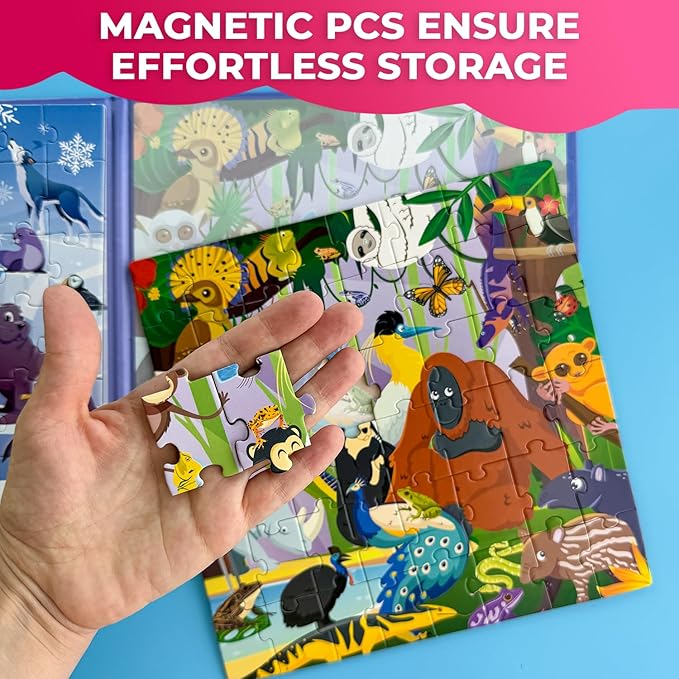 QUOKKA Magnetic Toddler Puzzles Ages 4-6 - 2x48 Travel Puzzles Games for Kids 3-5 Years Old - Activities Car Toy for Boys and Girls 2-4 yo - Polar & Jungle Animals Learning Magnet for Road Trip