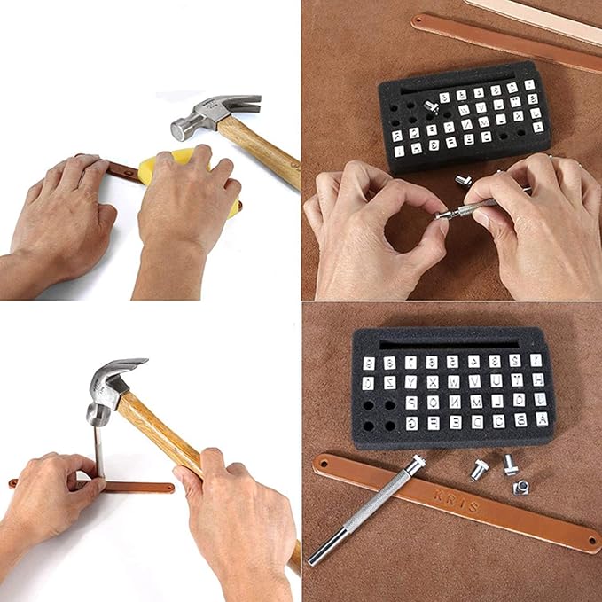 26 PCS Capital Leathercraft Metal Letter Stamps Punch Set, 1/4”(6mm) Steel Printing Punch Alphabet Letter Stamp Tool Capital Letters Printing Copper with A Pole,DIY Kit