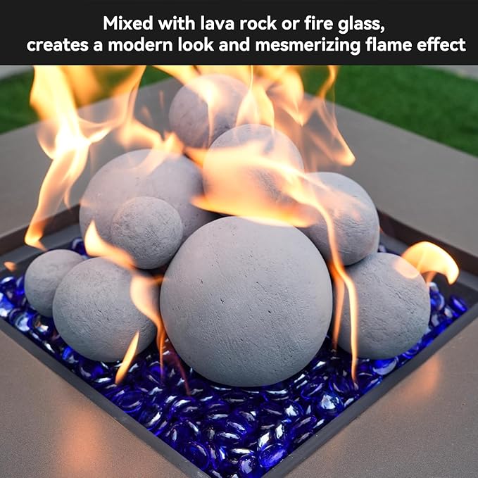 Skyflame 12PCS Fireplace Ceramic Balls, Mixed of 4 Sizes Fire Pit Balls Set for Indoor and Outdoor Fire Tables or Fireplaces Accessory,Gray