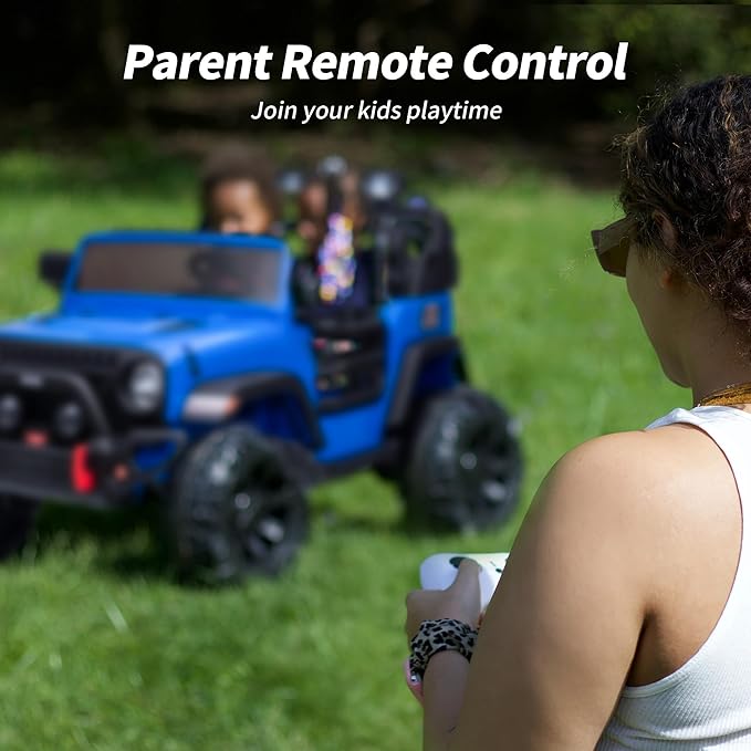 2 Seater Ride on Car Truck, 12V Kids Electric Ride on Toy for Big Kids Age 3-8 w/Remote Control- Blue