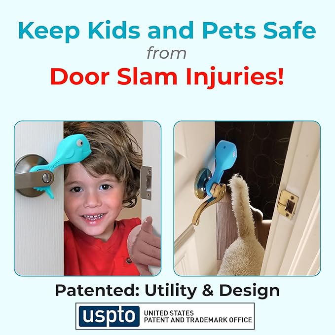 Baby Proofing Door Stopper, Door Pinch Guards Protect Child Fingers & PET Tails. Baby Safety Finger Protectors Prevent Pinch Injuries – Kids and Adults Love Whale Pinch Guard (Blue)