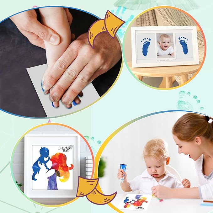 75ml Blue Baby Hand and Footprint Ink Kit, Baby Handprint Footprint Paint for Newborn Keepsake, Dog Cat Paw Print Kit, Washable, Non Toxic Acid-Free, Safe Gentle for Ideal New Mom Gifts
