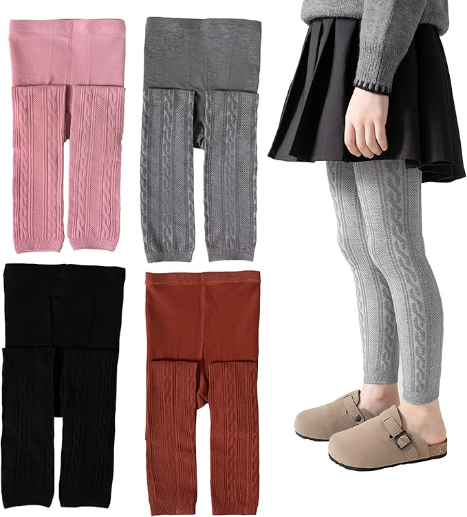 Girls Leggings for Little Girls, 2 Pack Toddler Girl Pants Leggings for Baby Tights Knitted Multi-Colors 2-9 Years
