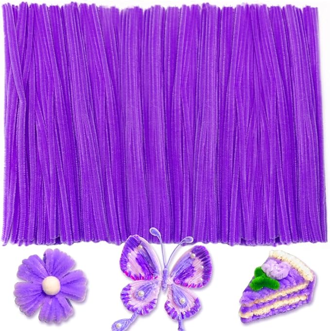 Iooleem 200pcs Purple Pipe Cleaners, Chenille Stems, DIY Crafts, Art and Craft Supplies.