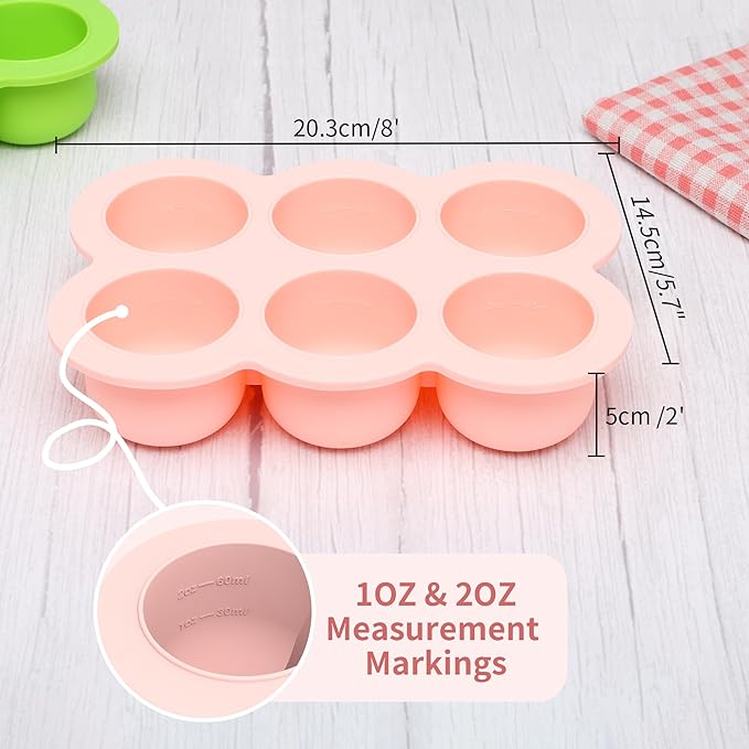 6x3oz Baby Food Freezer Tray with Clip on Lid Gossamer Pink | Leakproof Freezer Molds Silicone Storage Container for Purees Fruits Vegetables