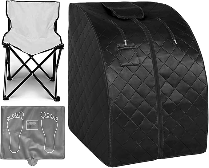 ZONEMEL Portable Infrared Sauna, 1 Person at Home Full Body Sauna, Individual Home Spa Tent with Heating Foot Pad, Upgraded Sauna Chair (L 27.6’’ x W 31.5’’ x H 37.8’’, Black)