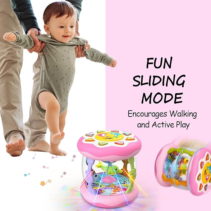 Baby Girl Toys 12 Months, Musical Rotating Light Up Infant Toys Tummy Time for Infant 12-18 Months, Crawling Learning Toys Birthday Gifts for Baby 1 2 3 Years Old
