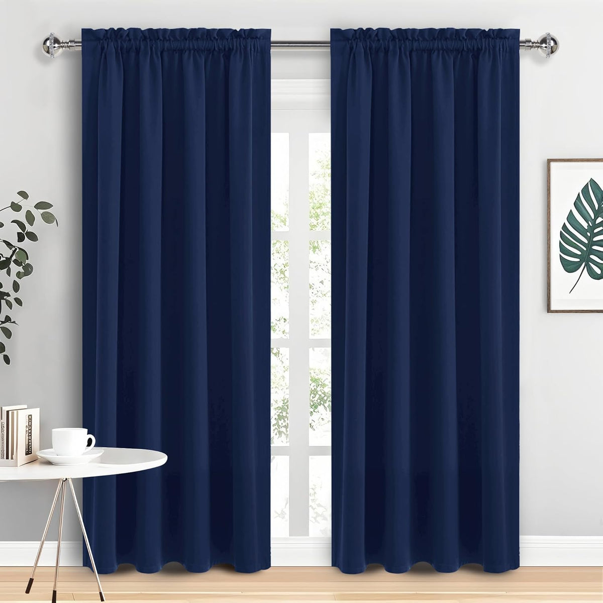 DWCN Navy Blue Blackout Curtains for Living Room 95 Inch Length 2 Panels Set, Window Drapes Thermal Insulated Room Darkening Rod Pocket Curtains for Kids Boys Room (W52 x L95 Inch, Navy Blue)