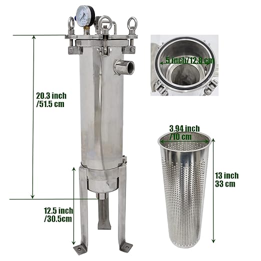 #4 Bag Filter Housing 304 Stainless Steel Filter Solid-Liquid Separation Tool 120PSI Industrial Sock Filter 1" Fnpt in/Out Bag Water Filter Purification Equipment