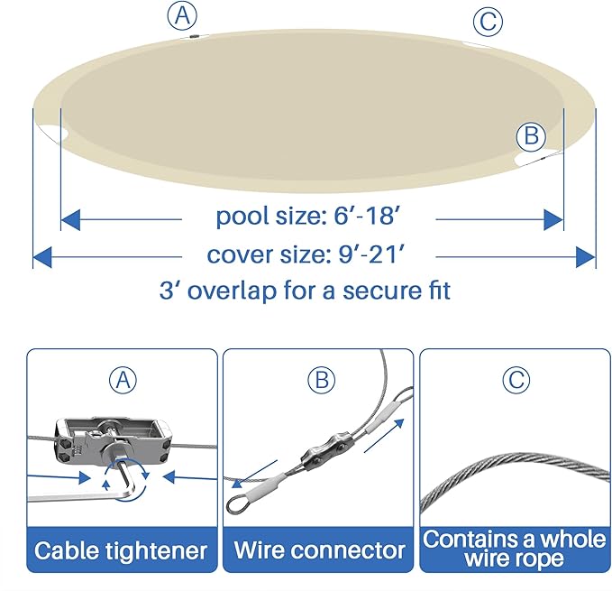 ECOOPTS 19 ft Waterproof Round Polyester Pool Cover for Above Ground Pools, Swimming Pool Cover Protector Winter Safety Cover (Beige)