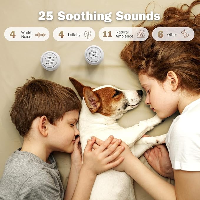 2-Pack Sync Stereo, Paussion Portable Mini Noise White Sleep Sound Machine for Adults Kids Baby 25 Soothing Songs, Auto Timer, Perfect for Travel, Home, Office Privacy