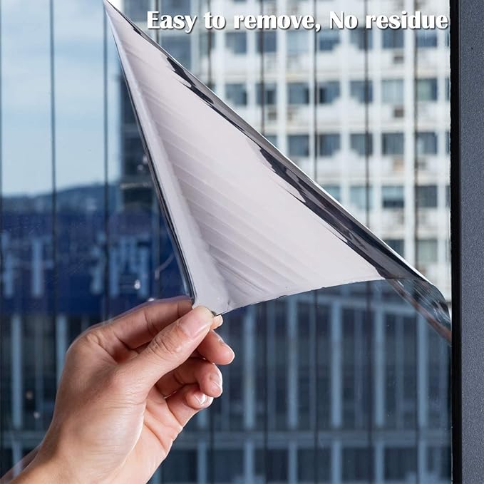 Niviy One Way Window Film Daytime Privacy Mirror Effect Reflective Window Tint for Home Self Adhesive UV Sun Blocking Heat Control Glass Door Films 17.7 x 118 inches Silver