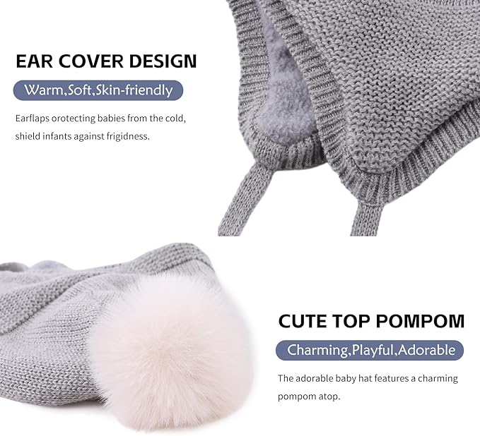Basic Winter Baby Beanie Gloves Boys Girls Knitted Hat Pompom Kids Earflap Hats Warm Infant Toddler Beanie Mittens Set