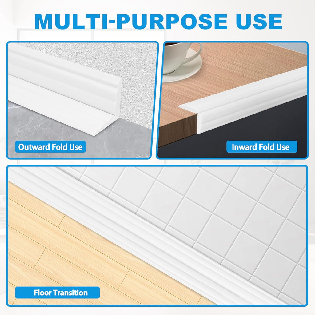 Wall Corner Protector Peel and Stick Corner Trim Molding Flexible Inside & Outside Wall Edge Guard Self Adhesive Moulding Trim for Edge Use, White, 0.8” W x 40’ L