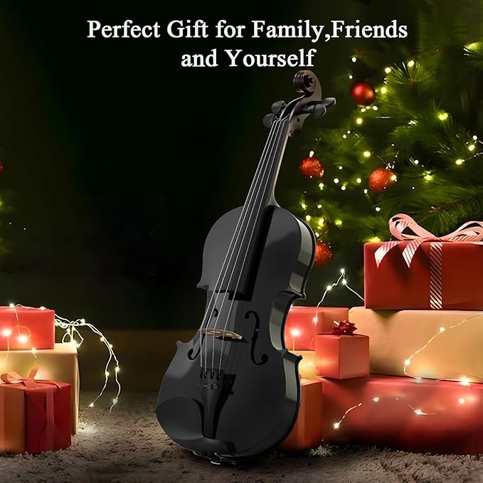 3/4 Beginner Violin Kit,Complete Violin Set with Case, Bow, Rosin,Black