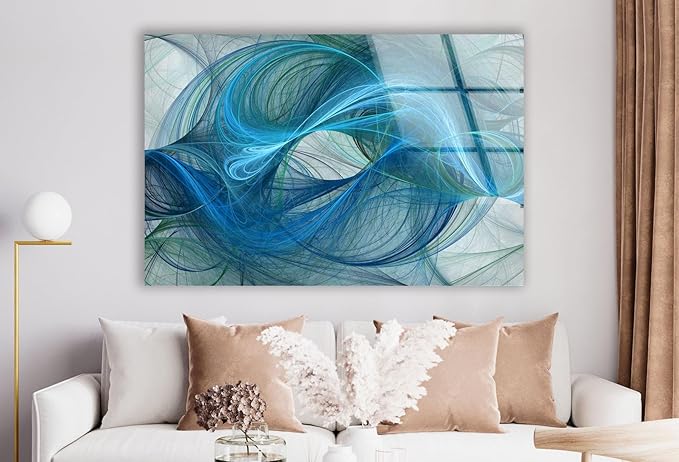 My Photostation.com 28Wx18H'' Blue Energy Abstract Wall Art – Fluid Motion Glass PrintTempered Glass Printing Wall Decor Large Wall Art Wall Hangings