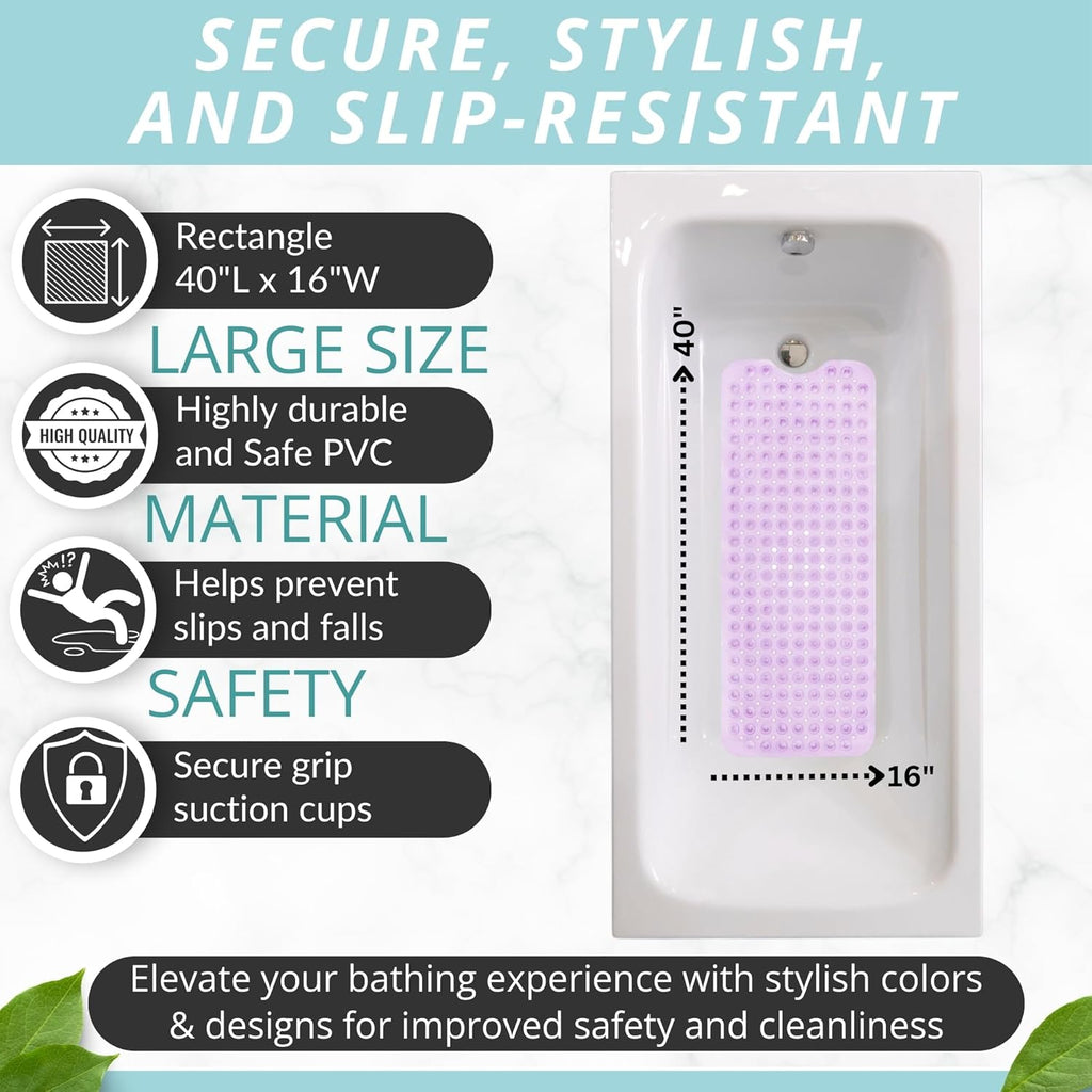 ENKOSI Bath Mat - Large Non Slip Bathtub & Shower Mat - Extra Long 40 x 16 Inch Bathroom Mats for Tub Nonslip Anti Slip Bathmats (40x16 Clear Purple 1-Pack)