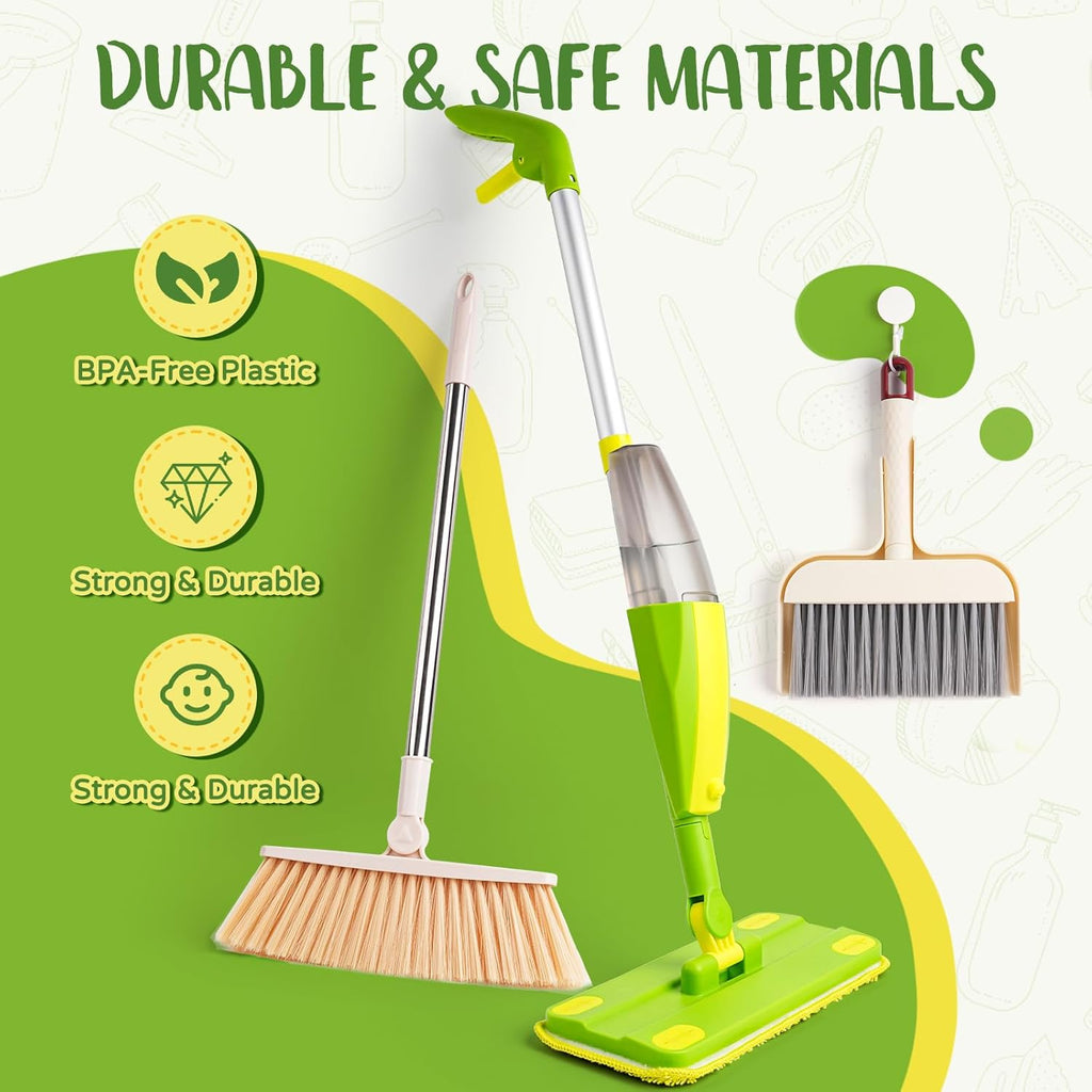 Kids Cleaning Toy Set,Mini Spray Mop Montessori Toys Pretend Play Cleaning Tool for Toddlers with Spray Mop & Kids Broom Dustpan Set Cleaning Toys Gift for Toddlers Girls Boys Age 3+
