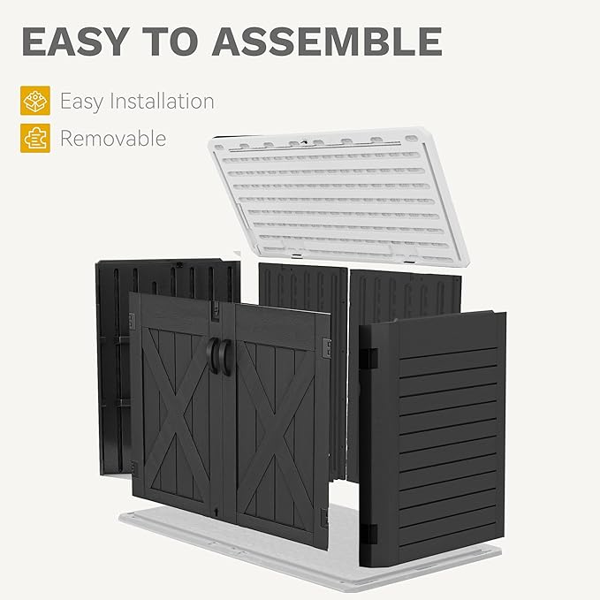 DWVO 35 Cu Ft Outdoor Storage Shed with Unique X-Shaped Lockable Door, Weatherproof Resin Tool Shed w/o Shelf for Gardening & Lawn Equipment, Dark Gray