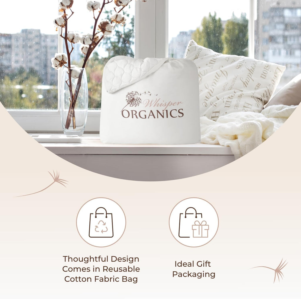 100% Cotton Organic Mattress Pad - Breathable & Cooling Mattress Protector King Size - Premium 300GSM Quilted and Noiseless Machine Washable Organic Mattress Protector (White, King)