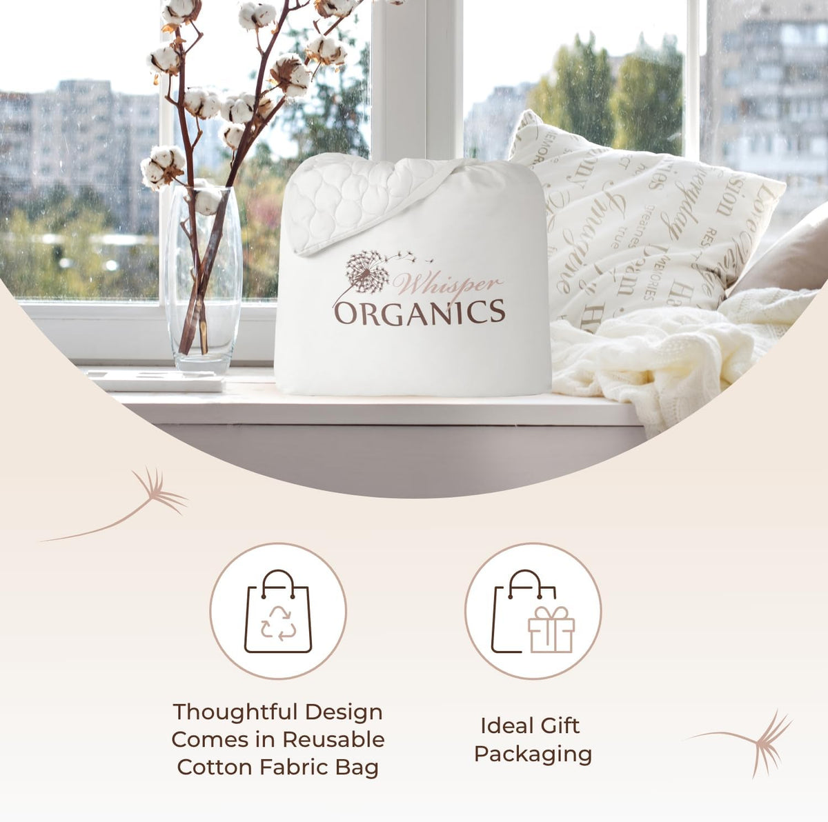 100% Cotton Organic Mattress Pad - Breathable & Cooling Mattress Protector Full Size - Premium 300GSM Quilted and Noiseless Machine Washable Organic Mattress Protector (White, Full)