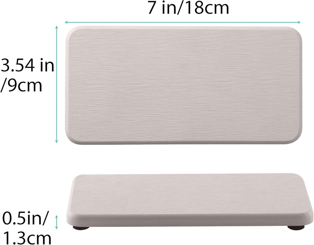 2 Pcs Water Absorbing Stone Trays, Kitchen/Bathroom Sink Soap Dish, Diatomite Tray Used for Hand Soap & Cosmetic Bottles in The Modern Home, 3.5" W x 7.1" L, White