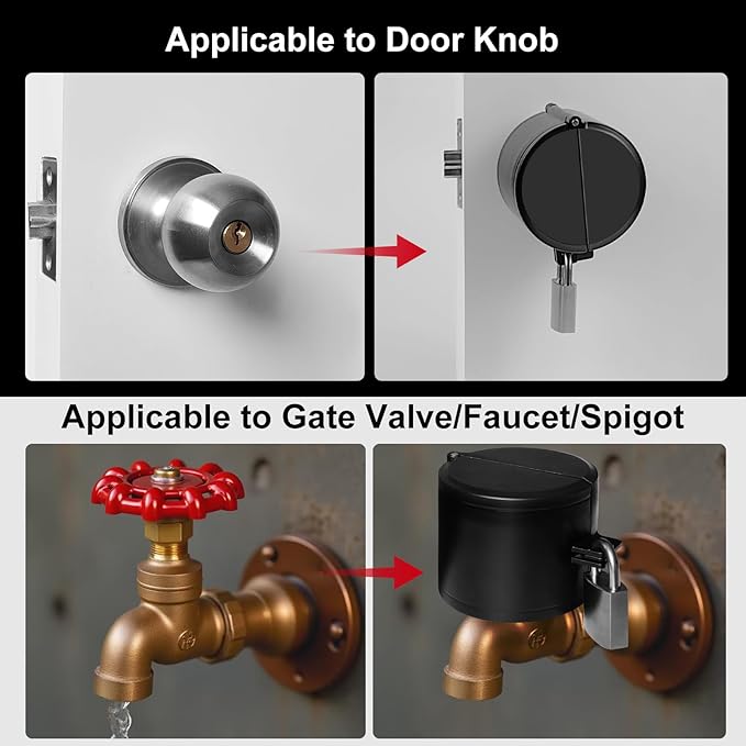 Door Knob Lockout Device, All-Metal Adjustable Version, Cover to Disable Doorknob, Prevents Turning of Knob & Block Access to Keyhole, Safety Extra Lock for Kids/Elderly/Bedroom No Drill