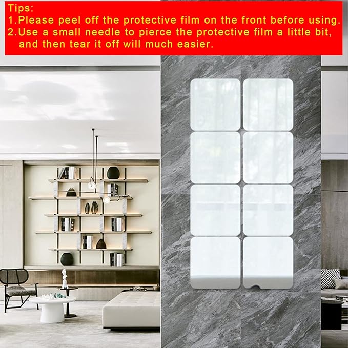 Acrylic Self Adhesive Mirror Sheet for Wall, Plastic Non Glass Sticky Kid Safety Mirror Tiles for Wall Rectangle 13.5x17.5 inch 4Pcs