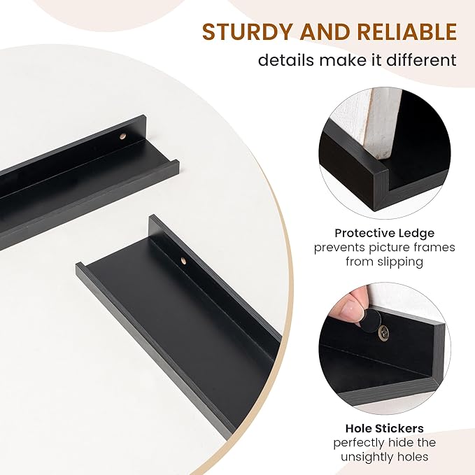 Axeman Picture Ledge Shelf, Floating Shelves for Wall Decor Storage Set of 6, 55 inch Floating Wall Mounted Shelves, Wall Shelves with Lip for Living Room, Bedroom, Nursery, Bathroom, Kitchen, Black
