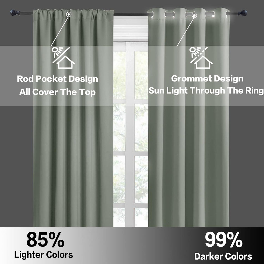 RYB HOME Short Curtains 36 inch 2 Panels Set, Room Darkening Small Window Drapes Thermal Insulated Cafe Curtains for Kitchen Dorm Transit Van, W52 x L36 inch, Grayish Green