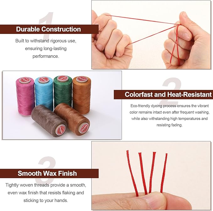 uxcell Flat Leather Sewing Waxed Thread, 140m / 153 Yards Polyester Wax String, 300D Wax Stitching Cord for Leather Crafts, Bookbinding, Bracelets Braided, Red