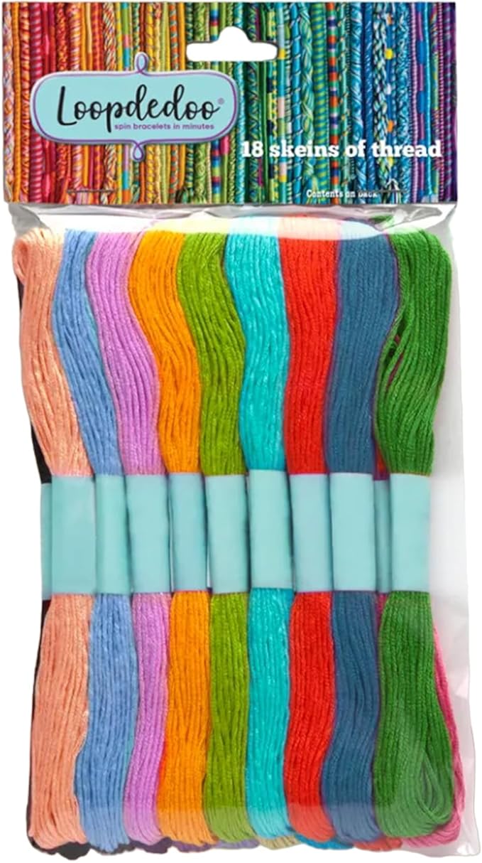 Loopdedoo 18 Refill Skeins for Loopdedoo Bracelet Craft Kit - Suitable for Ages 8 & Up - 100% Cotton Embroidery & Cross Stitch Threads - Threads for Bracelet Making Kit