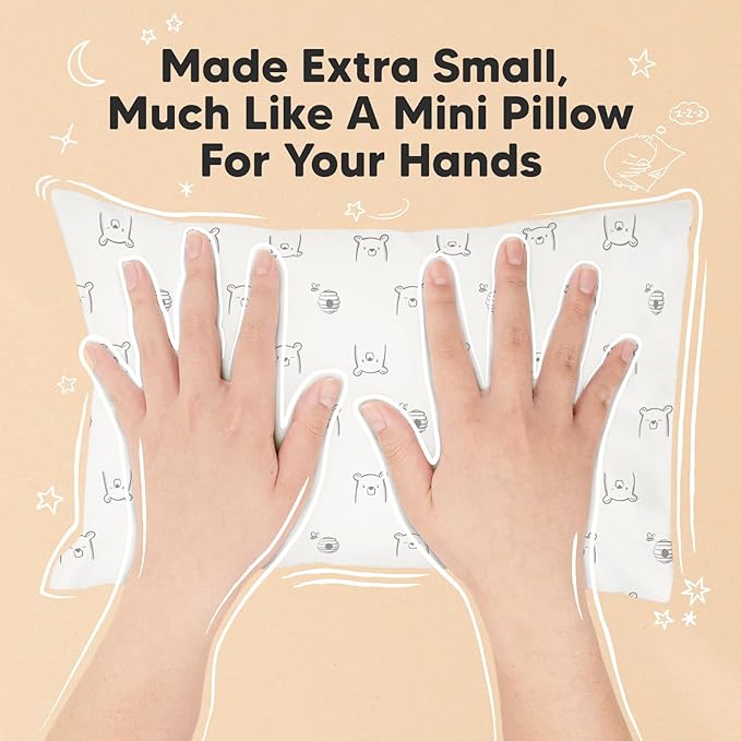 Mini Toddler Pillow with Pillowcase - 9x13 My Little Dreamy Travel Kids Pillow for Sleeping, Toddler Bed, Small, Tiny, Organic Cotton Pillowcase, Soft & Breathable, Kids 2-4 Years Old(Bumble Bear)
