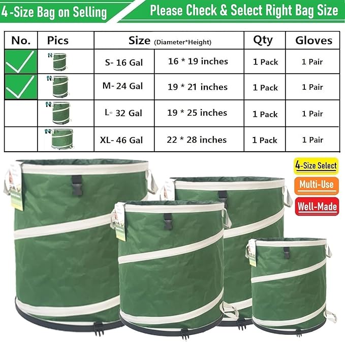 16 Gallon and 24 Gallon Collapsible Trash Can Solid Bottom for Pop-Up Trash Can,Recycling Bin,RV Camping Waste Bin,Laundry Hamper,Yard Waste Bag,Garden Debris Bag,Lawn Grass,Yard Weeds Bags,Leaf Bags