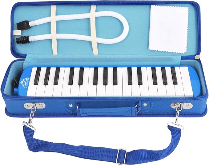 EastRock 32 Key Melodica Instrument Keyboard Soprano Piano Style with Mouthpiece Tube Sets and Carrying Bag for Beginners Adults Gift Blue