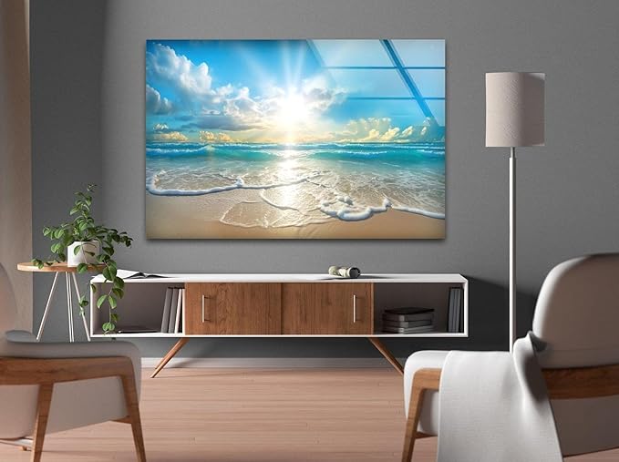My Photostation.com Round 31,5'' Beautiful Sunset & Ocean Glass Wall ArtTempered Glass Printing Wall Decor Large Wall Art Wall Hangings