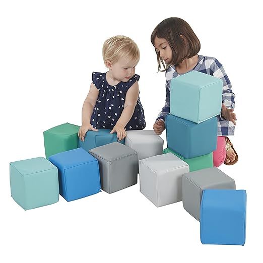 ECR4Kids SoftZone Patchwork Toddler Building Blocks, Foam Cubes, Contemporary, 12-Piece