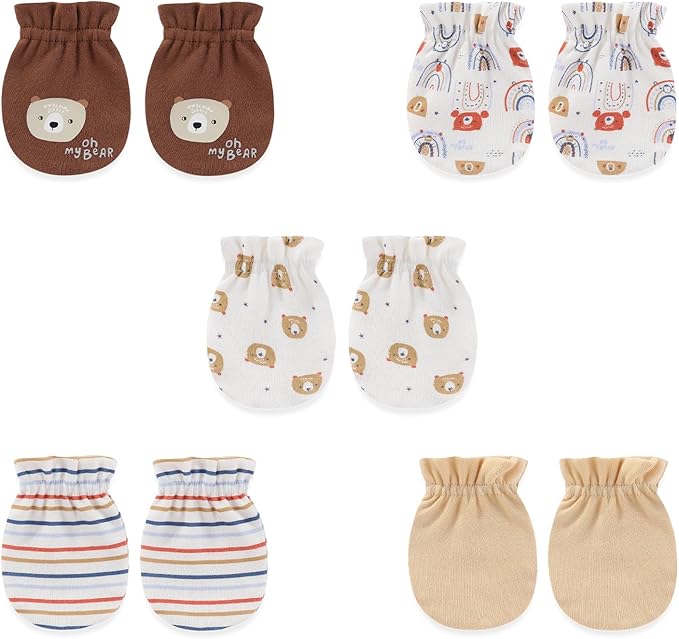 5 Pairs Baby Not Scratch Mittens 0-6 Months New Born Boy Girl Gloves Cute Infant Accessories