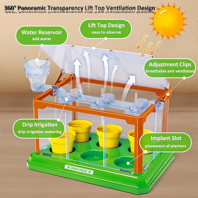 Kids Gardening Kit Greenhouse Growing Terrarium Kit Plant Growing Set Discovery Educational Gardening Gift for Boy & Girl