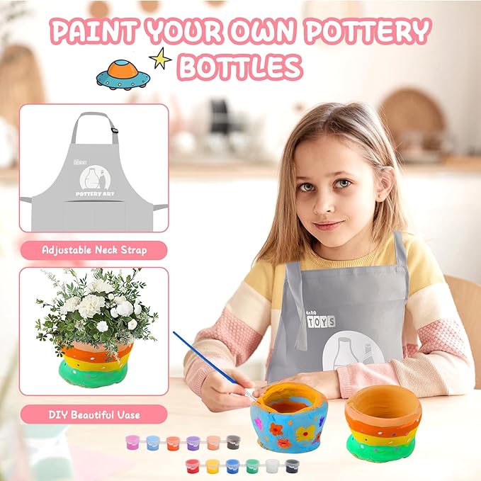deAO Pottery Wheel for Kids Complete Painting Set for Beginners Mini Pottery Wheel Kit with Air Dry Clay Tools, Arts & Crafts Clay Wheel Toys Birthday Gifts for Girls Boys Age 3+ (Red)