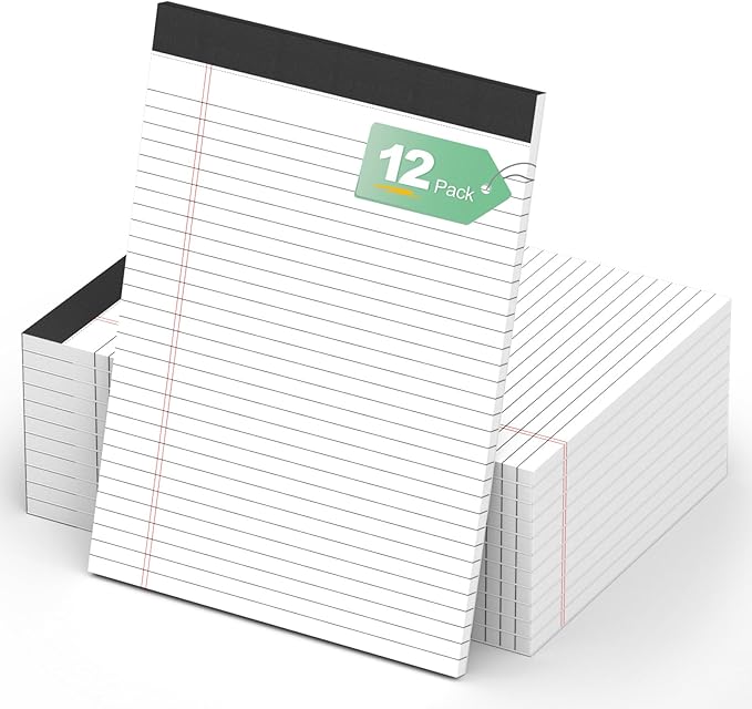 12 Pack Legal Pads 8.5 x 11 Note Pads 8.5 x 11 Inch Notepad 360 Sheets Writing Pads Wide Ruled Lined Paper Pads White Paper Note Pads 8.5 x 11 with 30 Sheets Per Legal Pad for School, Office, Home