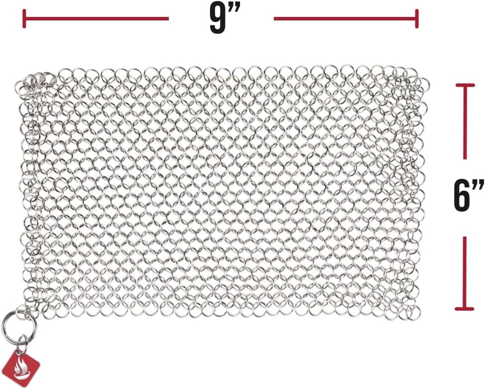 Knapp Made CM Scrubber 9"x6" Small Ring Cast Iron Scrubber - Cast Iron Cleaner for Hard Anodized Cookware, Pre-Seasoned Pans, Dutch Ovens, Iron Pans, Grills and Skillet. Chain Mail Scrubber Cast Iron