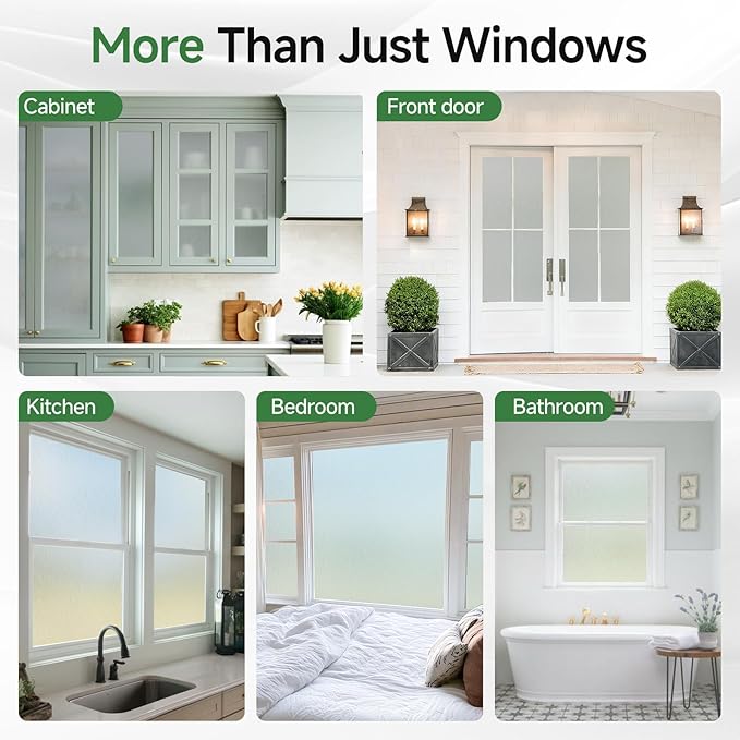 Borsky Frosted Glass Window Film - Static Cling, 96% UV Blocking Non-Adhesive Privacy Window Film, Removable Window Cling with Day & Night Privacy for Bathroom Home Office, 35.4 x 78.7 Inches, Pure