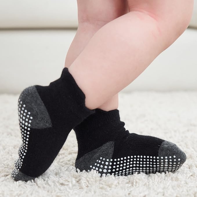 Zaples Baby Non Slip Grip Ankle Socks with Non Skid Soles for Infants Toddlers Kids Boys Girls